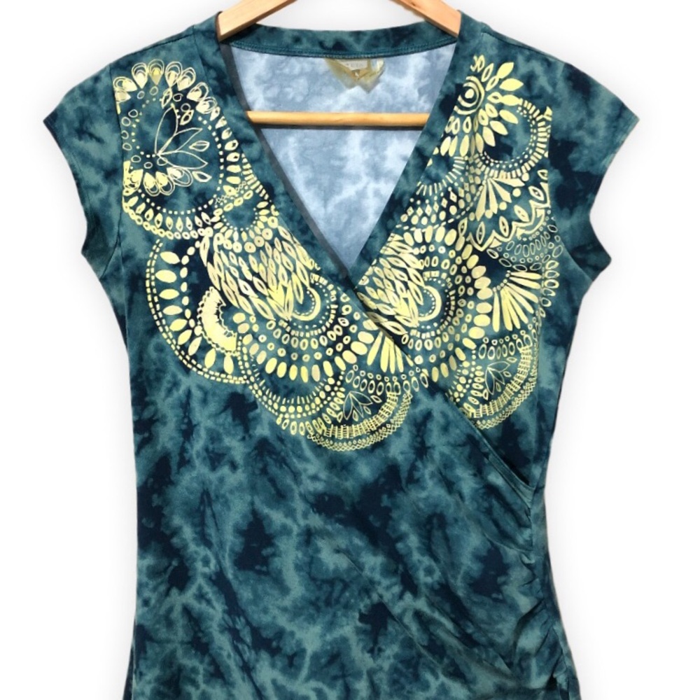 Athleta Womens Nectar Active Faux Wrap Dress Blue Tie Dye Tattooed Ruched XS - Picture 5 of 7